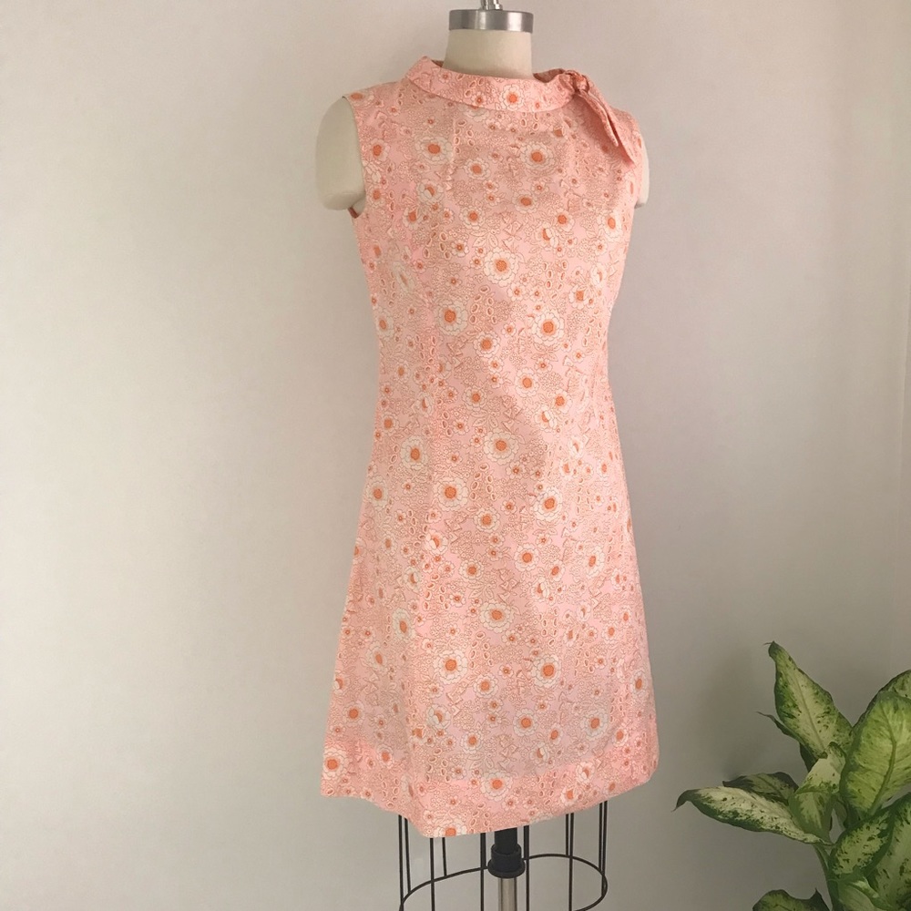 True Vintage 1960s Mod Floral Cowl Neck MIDI Shift Dress